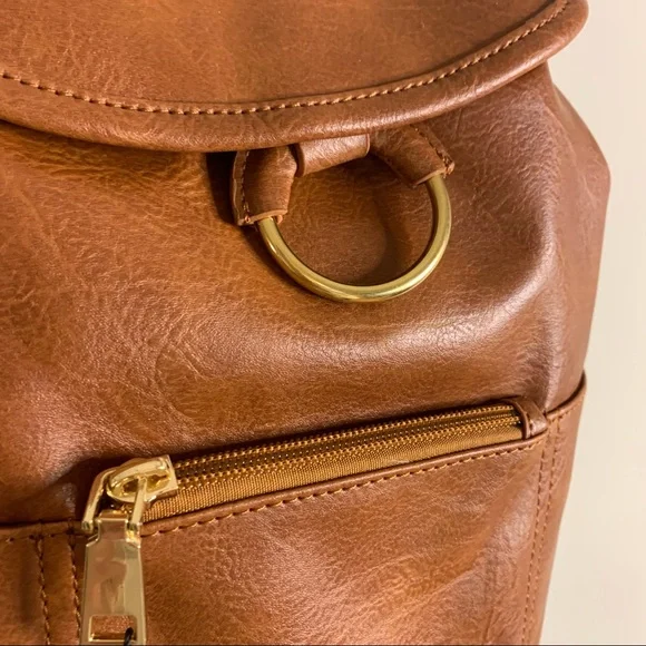 NWT Cognac Faux Leather Backpack - Picture 5 of 13